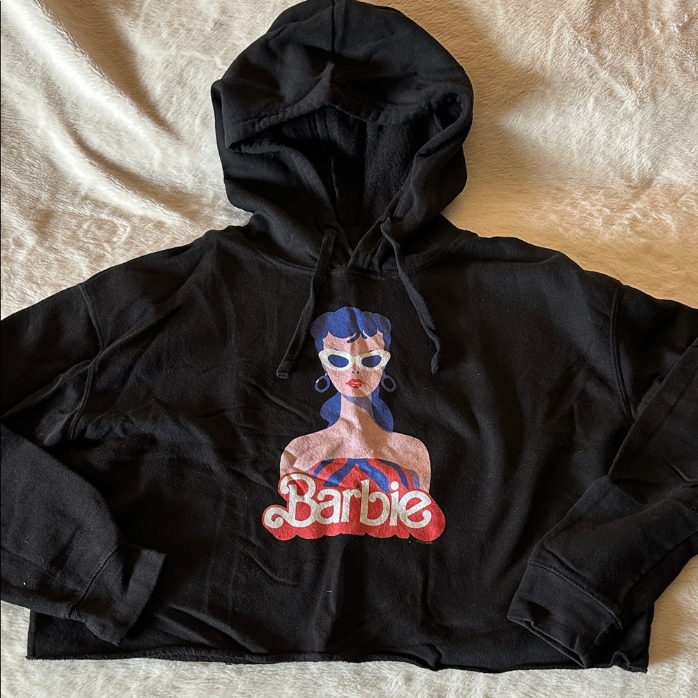 Barbie Black Cropped Hoodie Sweatshirt